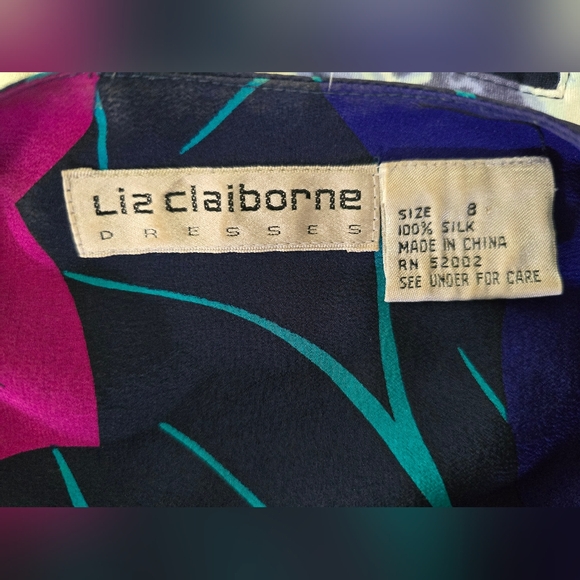 Liz Claiborne Womens Vintage Floral Button Up Silk Dress Size 8 - Picture 6 of 10